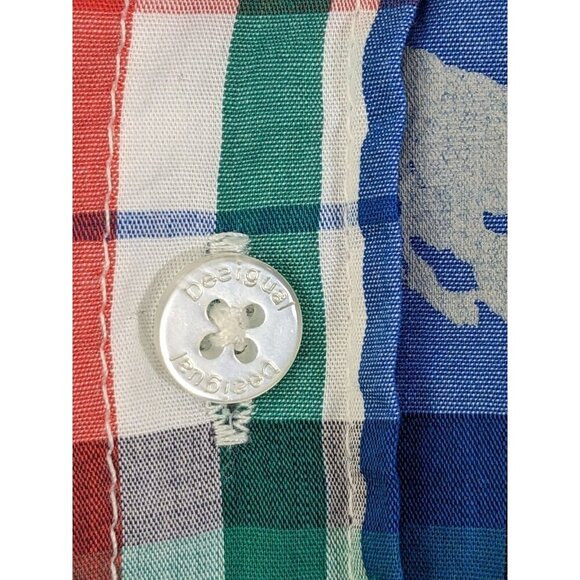 Desigual Art To Wear Button Up Shirt Mens XXL Blue Plaid Cotton Short Sleeve - Picture 6 of 11